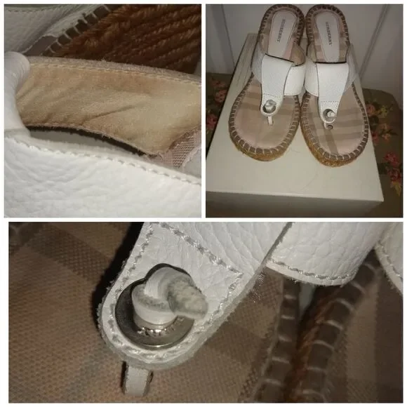 Burberry white wedge thong sandles sz 6 - Picture 2 of 6
